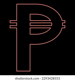Neon sign of Philippine peso currency money symbol Pesos red color vector illustration image flat style