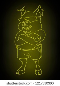 Neon sign. Piglet. Vector illustration.