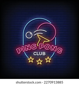 Neon Sign ping pong club with brick wall background vector