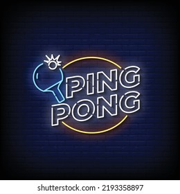 Neon Sign pingpong with Brick Wall Background