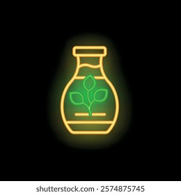 Neon sign of plant growing in a bottle for bio lab, biotechnology, biology, and science projects