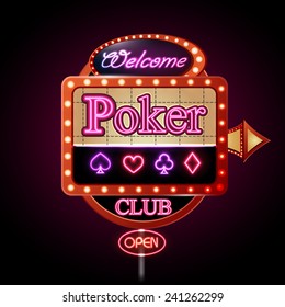 Neon sign. Poker club