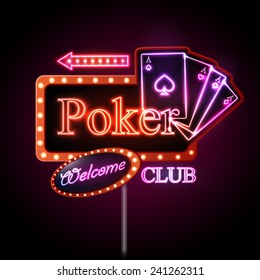 Neon sign. Poker club