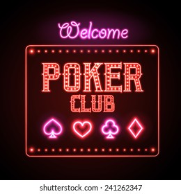 Neon sign. Poker club