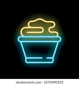 Neon sign of a pot overflowing with bubbly suds, symbolizing abundance, excess, and overflowing concepts