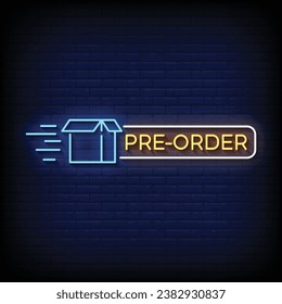 Neon Sign pre order with brick wall background vector