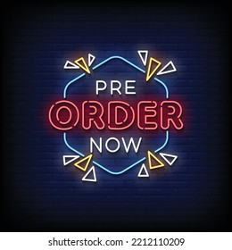 Neon Sign Pre Order Now With Brick Wall Background Vector