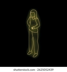 Neon sign of pregnant woman holding her belly, simple design