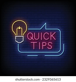 Neon Sign quick tips with brick wall background vector