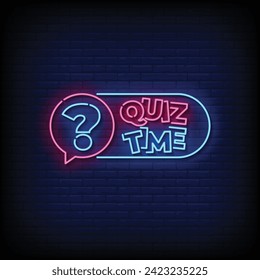 Neon Sign quiz Time mit Backsteinwand Hintergrund Vektorgrafik