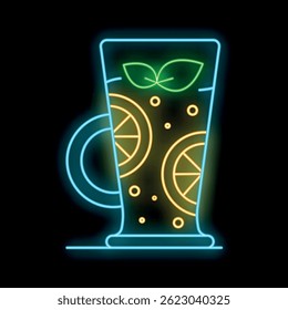 Neon sign of refreshing cocktail with orange and mint, perfect for bar or restaurant menu