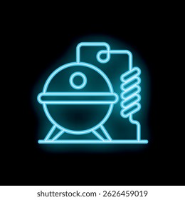 Neon sign representing barbecue grill for restaurant menu or street advertisement