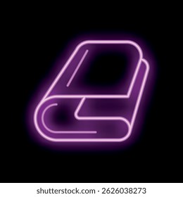 Neon sign representing a book glowing in the dark on a black background