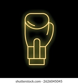 Neon sign representing a boxing glove glowing yellow on a dark background, perfect for sports bars and gyms