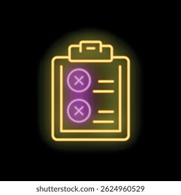 Neon sign representing a clipboard with two check marks, evoking the concept of task completion or validation