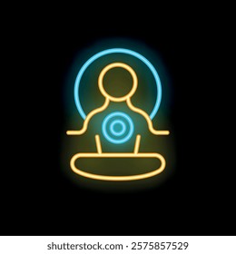 Neon sign representing the concept of meditation with a human silhouette sitting in lotus pose