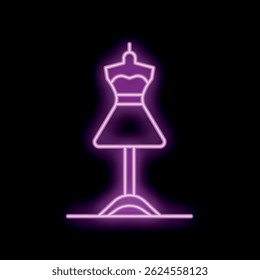 Neon sign representing dress form for fashion design on black background