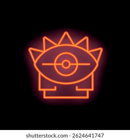 Neon sign representing an eye with eyelashes and spikes on top, glowing in the dark