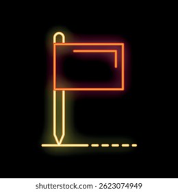 Neon sign representing a flag marking a location with its shadow on the floor