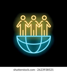 Neon sign representing global unity and cooperation, symbolizing a united world