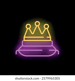 Neon sign representing a golden crown standing on a pillow, a concept of privileged sleep and rest