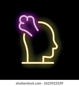 Neonzeichen, das einen menschlichen Kopf mit einer Gehirnwelle darstellt, ein Symbol für Idee und Kreativität
