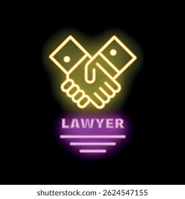 Neon sign representing a lawyer shaking hands to symbolize a successful agreement or legal advice