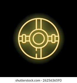 Neon sign representing a lifebuoy, glowing yellow on a black background