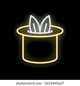 Neon sign representing a magic hat with bunny ears appearing from inside, perfect for attracting attention