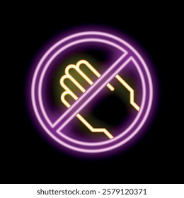 Neon sign representing no handshake, stop handshaking icon, a concept for stop coronavirus spreading