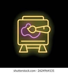 Neon sign representing painting on canvas with brush for art studio or art school