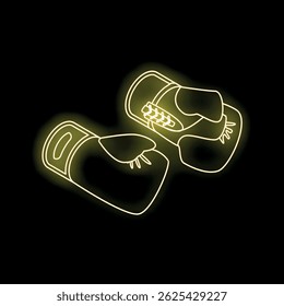 Neon sign representing a pair of boxing gloves lying on a black background, a perfect design element for a gym or a boxing club