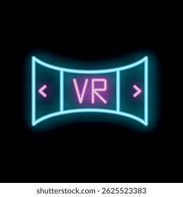Neon sign representing a panoramic view through a vr headset, with arrows pointing sideways