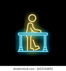 Neon sign representing a patient walking during rehabilitation using parallel bars