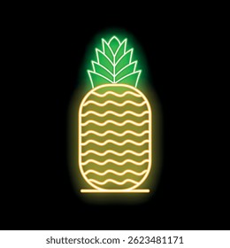 Signo de neón que representa una piña, que brilla sobre un fondo negro