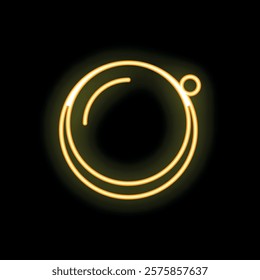 Neon sign representing a planet orbiting around a star, a simple luminous element for futuristic compositions