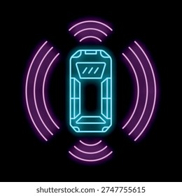 Neon sign representing a portable battery emitting a wifi signal, a great design for any project related to technology and connectivity