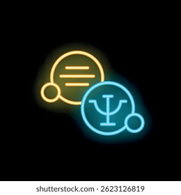Neon sign representing a psychotherapy session with a speech bubble and the psychology symbol, evoking mental health awareness
