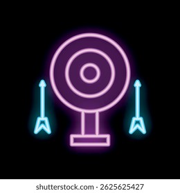 Signo de neón que representa llegar a un objetivo con flechas sobre un fondo negro