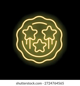 Letrero de neón que representa un emblema redondo que contiene tres estrellas, que simboliza una alta calificación de logro