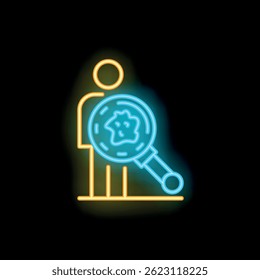 Neon sign representing a scientist holding a magnifying glass showing bacteria, a great visual for scientific research