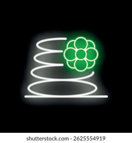 Neon sign representing a spa and wellness center, showing a flower and stones piled up