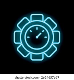 Neon sign representing a speedometer with its needle moving towards the highest value, symbolizing high speed performance