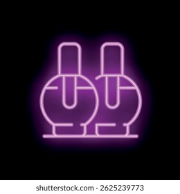 Neon sign representing two nail polish bottles with brushes, glowing pink on a black background