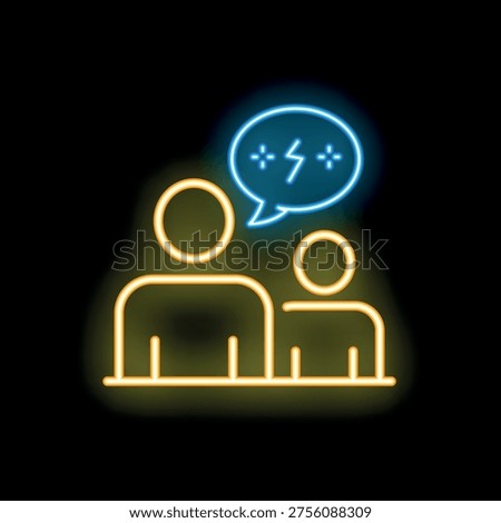 Neon sign representing two people having a brainstorming session, symbolizing idea generation and teamwork