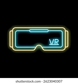 Neon sign representing virtual reality headset on black background