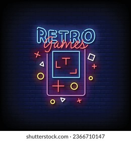 Neon Sign retro game with brick wall background vector