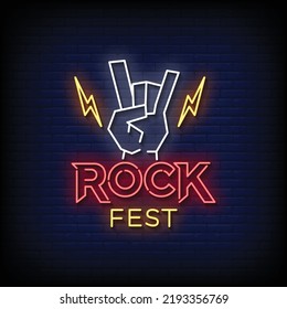 Neon Sign Rock Festival Brick Wall Stock Vector (Royalty Free ...