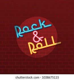 neon sign rock and roll theme vector art illustration