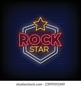 Neon Sign rock star with brick wall background vector